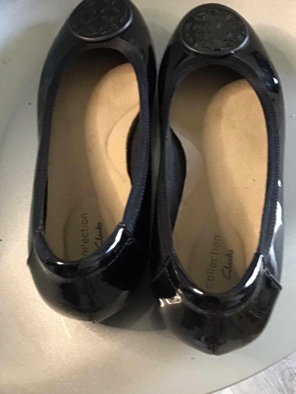 Clarks Black Patent Round-Toe Ballet Flats with Decorative Medallion - Picture 3 of 8